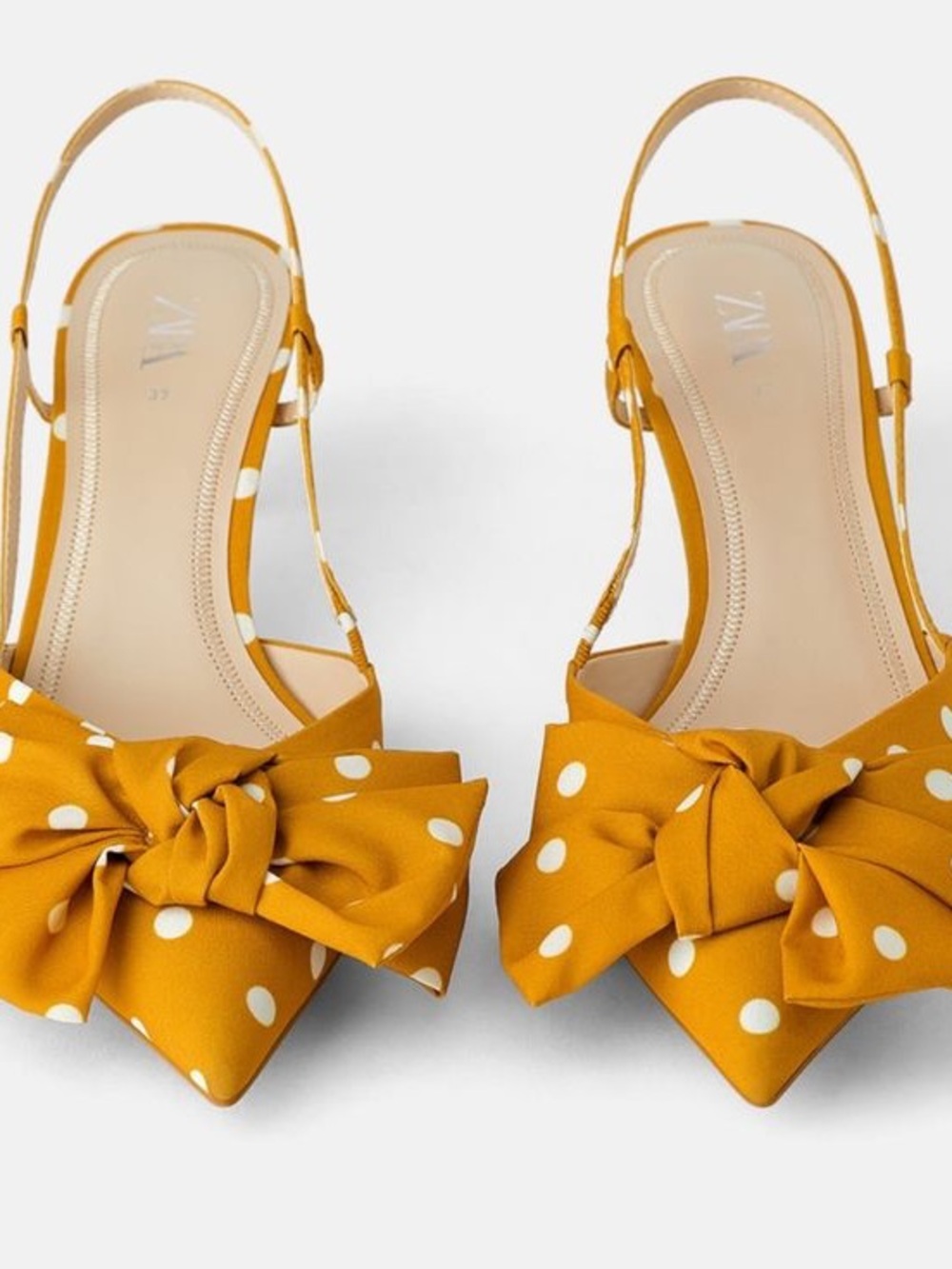 Zara Mustard Polka Dot Bow Slingback Flats